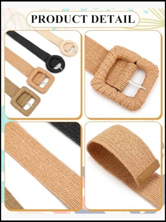 4 Pack Elastic Raffia Woven Belt Boho Stretch Straw Wide Waist Belt main image 4